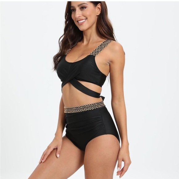 High Waisted Bikini Set 2 Piece Full Coverage Swimsuit Tummy Control Padded M - Picture 3 of 3